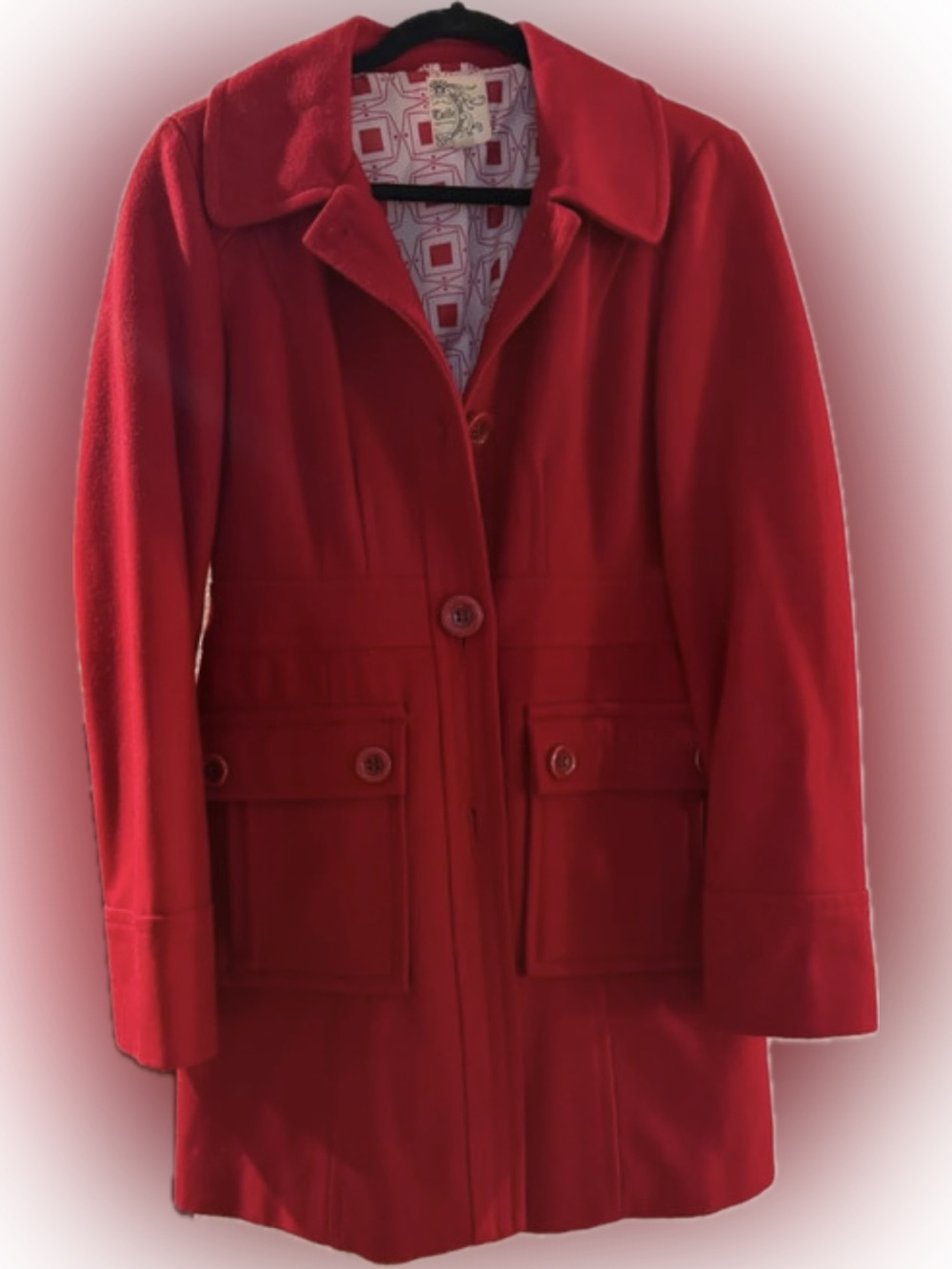 Anthropologie brand Tulle Bright Red Wool Blend Pea Coat